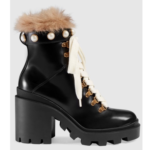 Gucci Shoes - NWT Gucci Women's LaceUp Ankle Boots w pearl strap